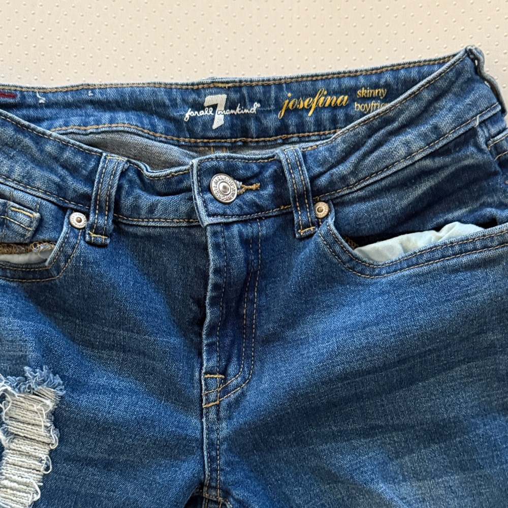 7 For All Mankind Dark Blue Distressed Jeans